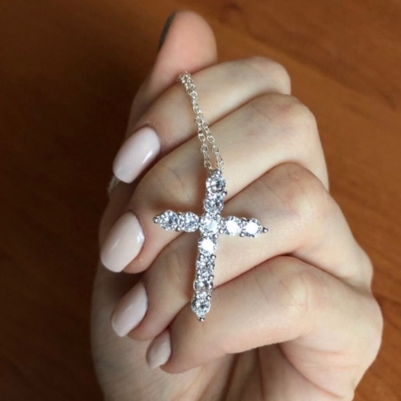 Christian Sterling Silver Cross Necklace 925 Sterling LARGE *Bling* Moises - Picture 2 of 2